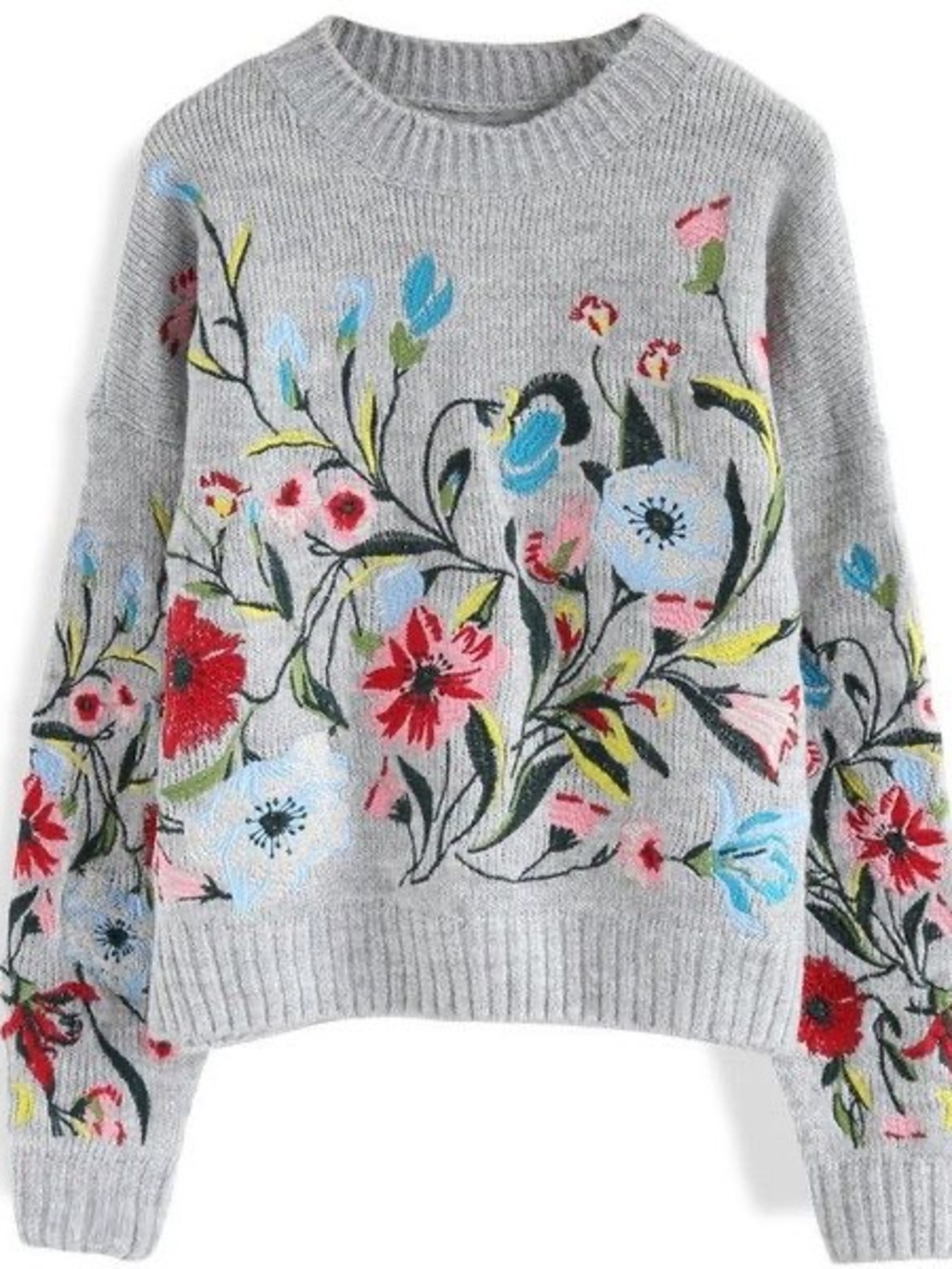 Zara Limited Edition Floral Embroidered Gray Knit Sweater